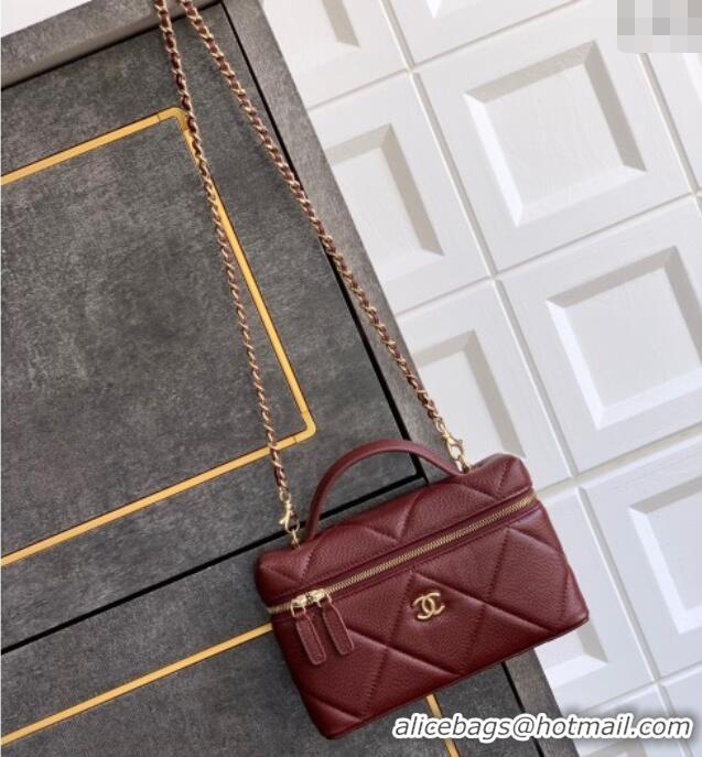 Classic Specials Chanel Grained Shiny Calfskin Vanity Case with Chain and Top Handle AP4936 Burgundy 2025