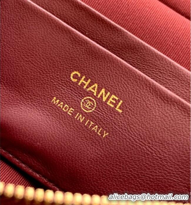 Classic Specials Chanel Grained Shiny Calfskin Vanity Case with Chain and Top Handle AP4936 Burgundy 2025
