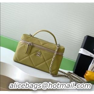 Original Cheap Chanel Grained Shiny Calfskin Vanity Case with Chain and Top Handle AP4936 Yellow Green 2025
