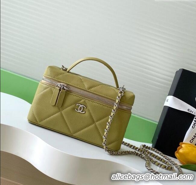 Original Cheap Chanel Grained Shiny Calfskin Vanity Case with Chain and Top Handle AP4936 Yellow Green 2025