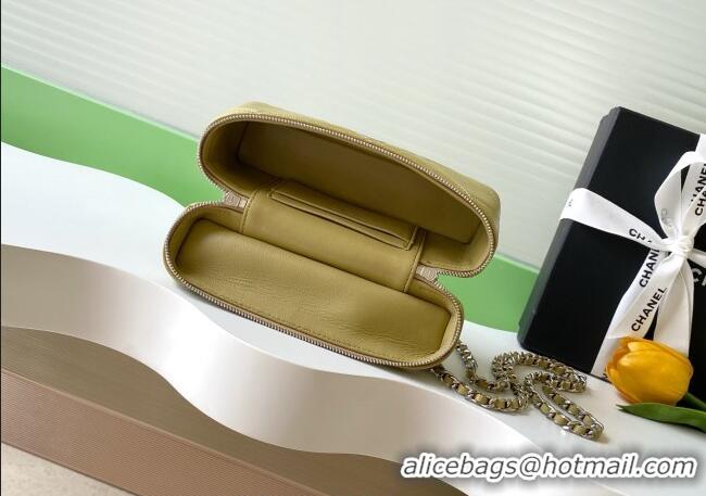 Original Cheap Chanel Grained Shiny Calfskin Vanity Case with Chain and Top Handle AP4936 Yellow Green 2025