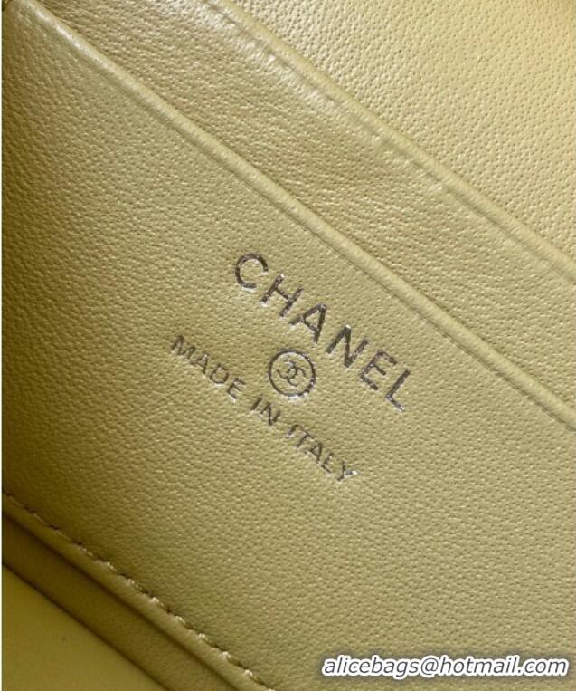 Original Cheap Chanel Grained Shiny Calfskin Vanity Case with Chain and Top Handle AP4936 Yellow Green 2025