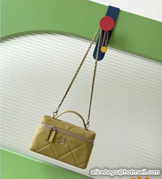 Original Cheap Chanel Grained Shiny Calfskin Vanity Case with Chain and Top Handle AP4936 Yellow Green 2025