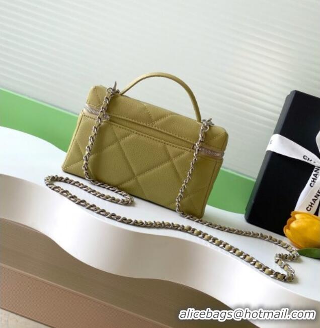 Original Cheap Chanel Grained Shiny Calfskin Vanity Case with Chain and Top Handle AP4936 Yellow Green 2025