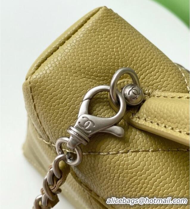 Original Cheap Chanel Grained Shiny Calfskin Vanity Case with Chain and Top Handle AP4936 Yellow Green 2025