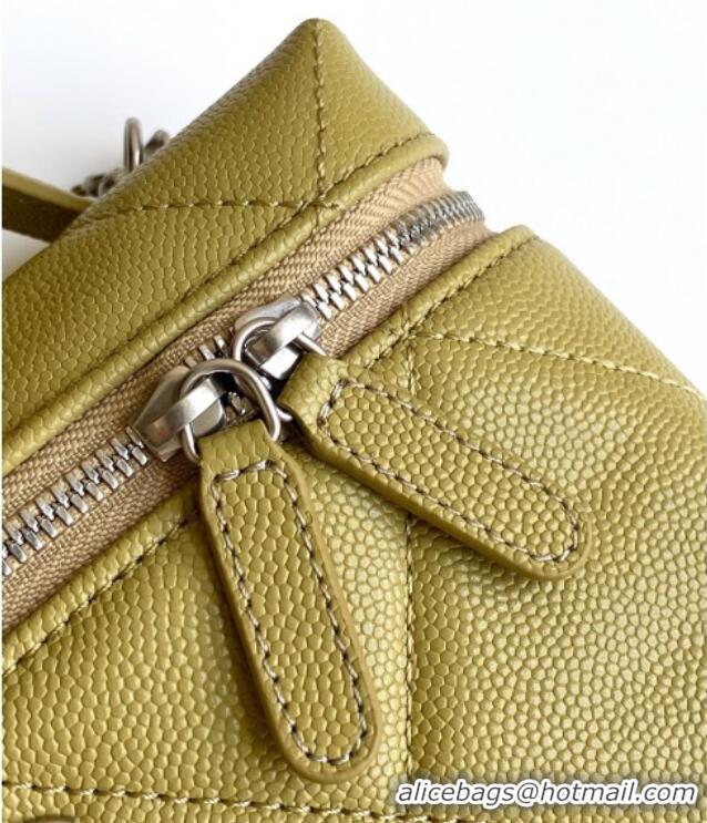 Original Cheap Chanel Grained Shiny Calfskin Vanity Case with Chain and Top Handle AP4936 Yellow Green 2025