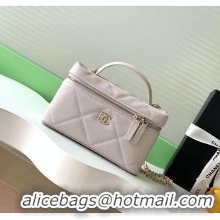 New Design Chanel Grained Shiny Calfskin Vanity Case with Chain and Top Handle AP4936 Pale Grey/Gold 2025