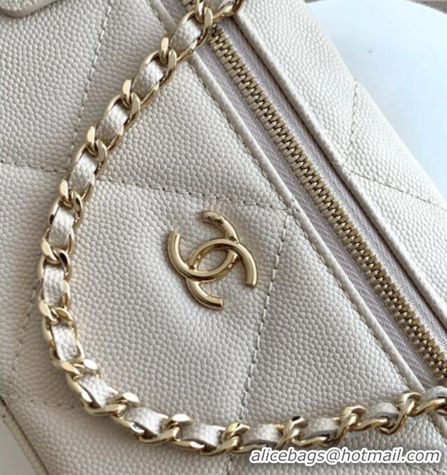 New Design Chanel Grained Shiny Calfskin Vanity Case with Chain and Top Handle AP4936 Pale Grey/Gold 2025