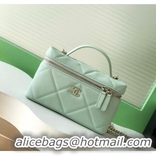 Spot Bulk Chanel Grained Shiny Calfskin Vanity Case with Chain and Top Handle AP4936 Light Green/Gold 2025