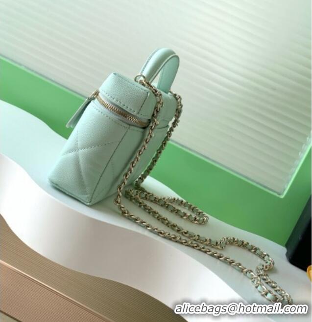 Spot Bulk Chanel Grained Shiny Calfskin Vanity Case with Chain and Top Handle AP4936 Light Green/Gold 2025