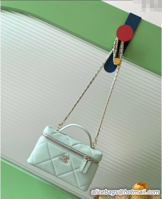 Spot Bulk Chanel Grained Shiny Calfskin Vanity Case with Chain and Top Handle AP4936 Light Green/Gold 2025