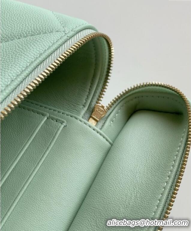 Spot Bulk Chanel Grained Shiny Calfskin Vanity Case with Chain and Top Handle AP4936 Light Green/Gold 2025