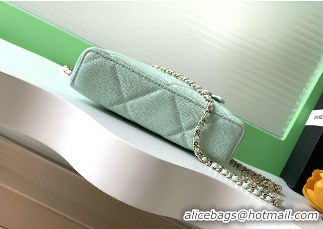 Spot Bulk Chanel Grained Shiny Calfskin Vanity Case with Chain and Top Handle AP4936 Light Green/Gold 2025