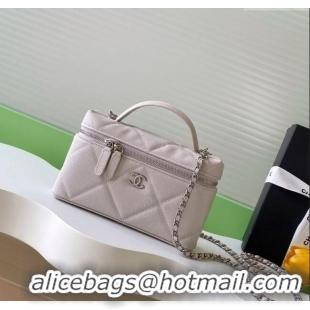 Top Quality Chanel Grained Shiny Calfskin Vanity Case with Chain and Top Handle AP4936 Pale Grey/Silver 2025