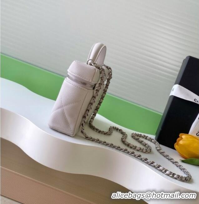 Top Quality Chanel Grained Shiny Calfskin Vanity Case with Chain and Top Handle AP4936 Pale Grey/Silver 2025