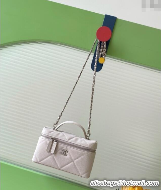 Top Quality Chanel Grained Shiny Calfskin Vanity Case with Chain and Top Handle AP4936 Pale Grey/Silver 2025