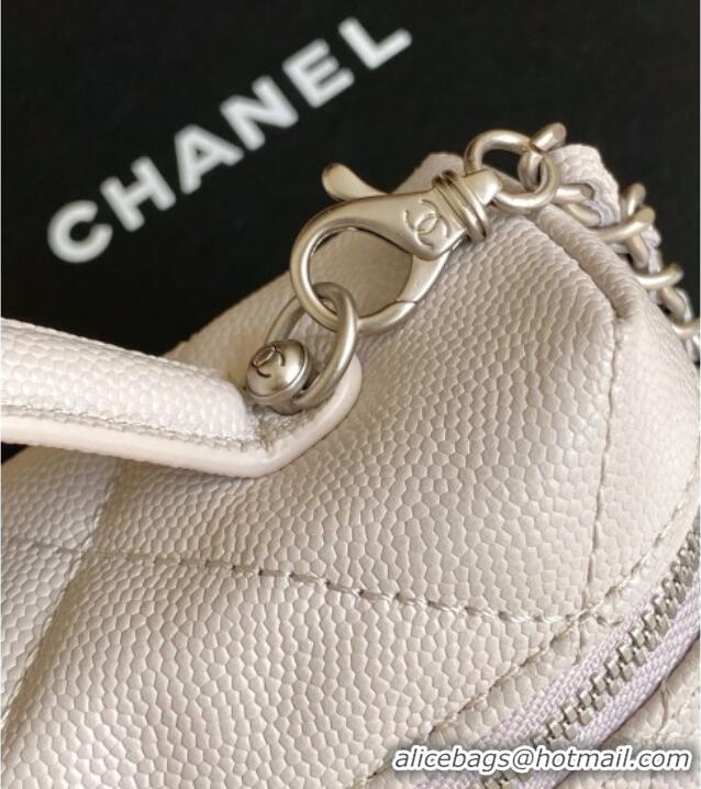 Top Quality Chanel Grained Shiny Calfskin Vanity Case with Chain and Top Handle AP4936 Pale Grey/Silver 2025