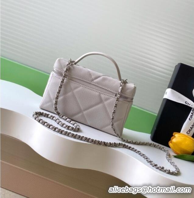 Top Quality Chanel Grained Shiny Calfskin Vanity Case with Chain and Top Handle AP4936 Pale Grey/Silver 2025