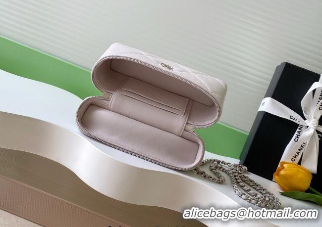 Top Quality Chanel Grained Shiny Calfskin Vanity Case with Chain and Top Handle AP4936 Pale Grey/Silver 2025