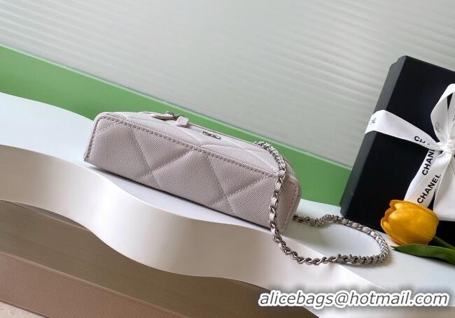 Top Quality Chanel Grained Shiny Calfskin Vanity Case with Chain and Top Handle AP4936 Pale Grey/Silver 2025
