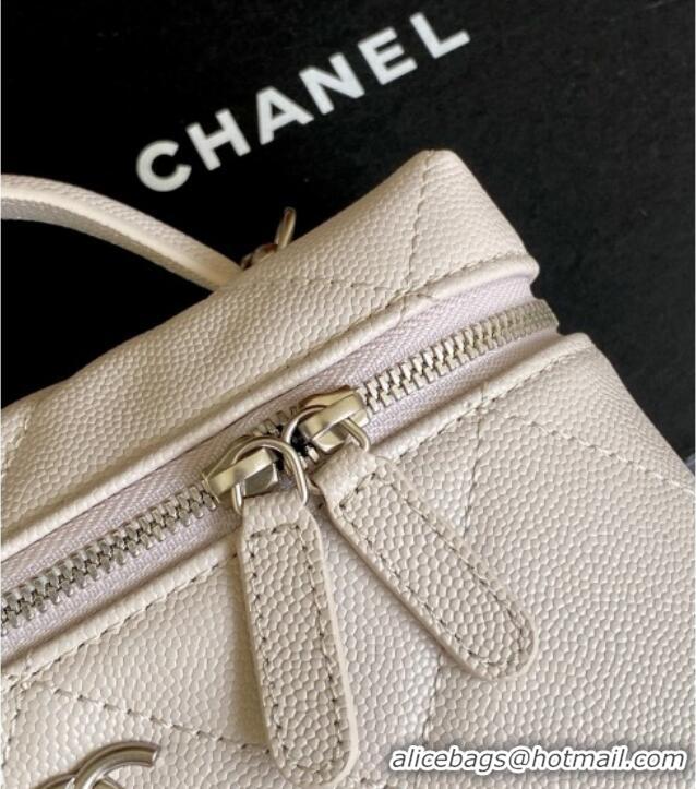 Top Quality Chanel Grained Shiny Calfskin Vanity Case with Chain and Top Handle AP4936 Pale Grey/Silver 2025