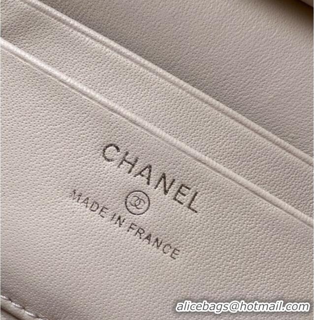 Top Quality Chanel Grained Shiny Calfskin Vanity Case with Chain and Top Handle AP4936 Pale Grey/Silver 2025