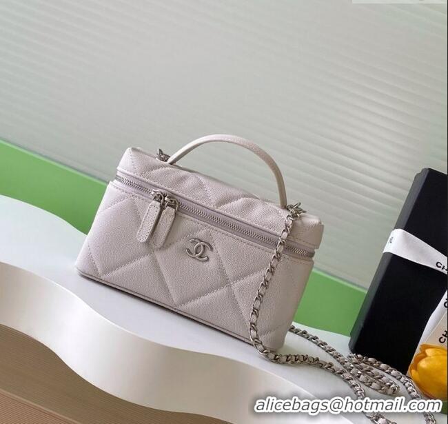 Top Quality Chanel Grained Shiny Calfskin Vanity Case with Chain and Top Handle AP4936 Pale Grey/Silver 2025