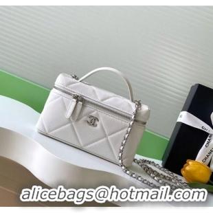 Buy Classic Chanel Grained Shiny Calfskin Vanity Case with Chain and Top Handle AP4936 White/Silver 2025