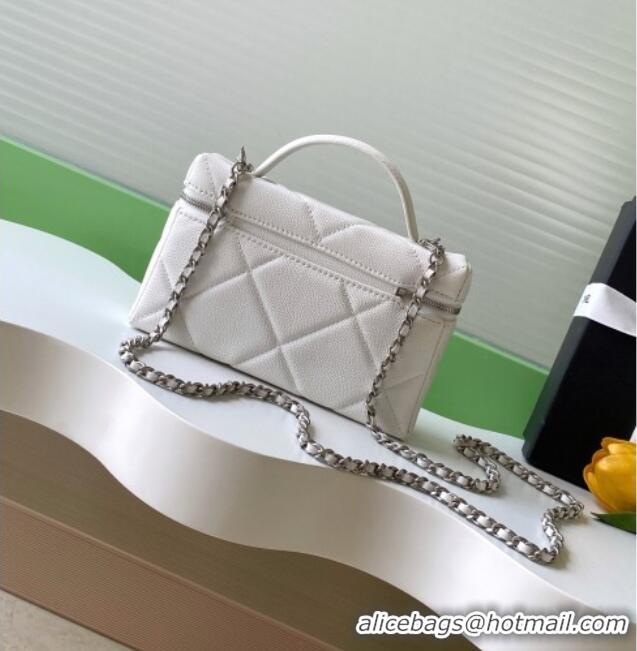Buy Classic Chanel Grained Shiny Calfskin Vanity Case with Chain and Top Handle AP4936 White/Silver 2025