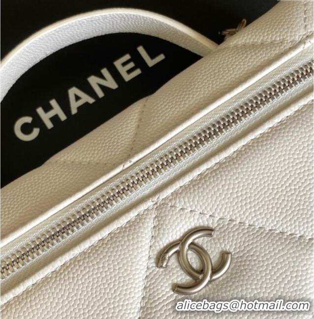 Buy Classic Chanel Grained Shiny Calfskin Vanity Case with Chain and Top Handle AP4936 White/Silver 2025