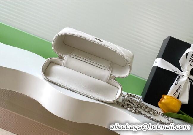 Buy Classic Chanel Grained Shiny Calfskin Vanity Case with Chain and Top Handle AP4936 White/Silver 2025