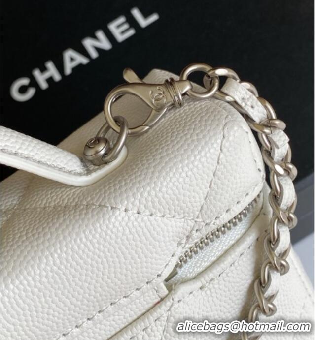 Buy Classic Chanel Grained Shiny Calfskin Vanity Case with Chain and Top Handle AP4936 White/Silver 2025