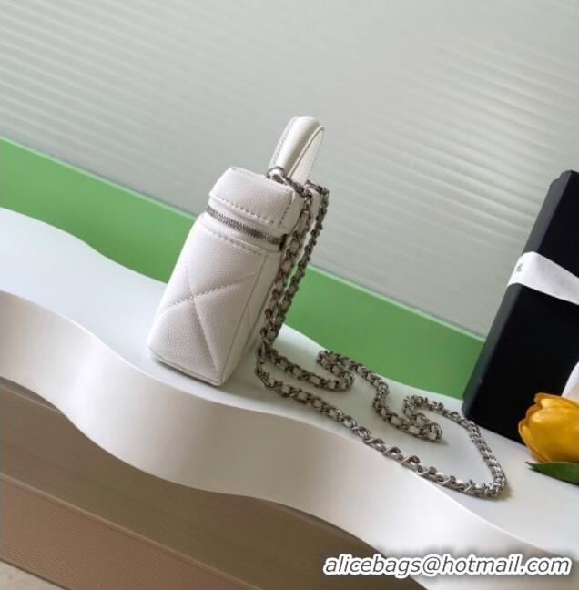 Buy Classic Chanel Grained Shiny Calfskin Vanity Case with Chain and Top Handle AP4936 White/Silver 2025