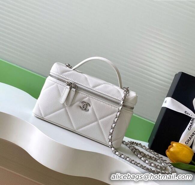 Buy Classic Chanel Grained Shiny Calfskin Vanity Case with Chain and Top Handle AP4936 White/Silver 2025