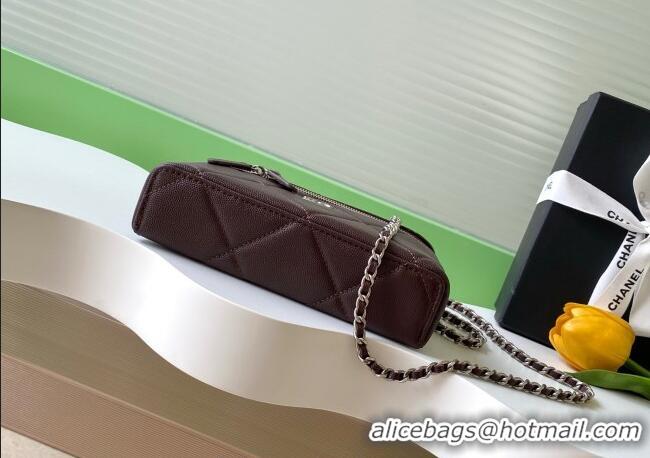 New Stylish Chanel Grained Shiny Calfskin Vanity Case with Chain and Top Handle AP4936 Dark Brown/Silver 2025