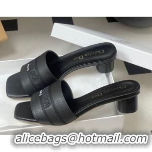 Buy Discount Dior Dway Heel Slides Sandal 4cm in Grained Calfskin Leather Black 0822072