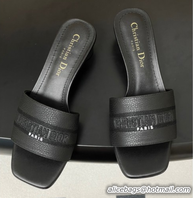 Buy Discount Dior Dway Heel Slides Sandal 4cm in Grained Calfskin Leather Black 0822072