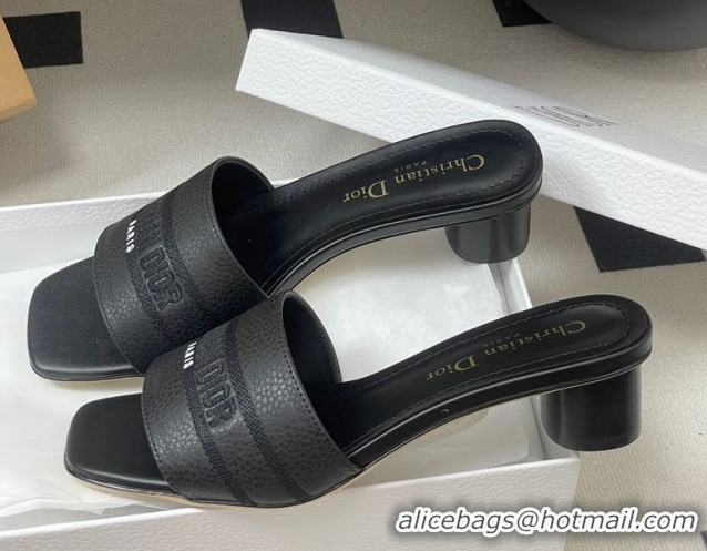 Buy Discount Dior Dway Heel Slides Sandal 4cm in Grained Calfskin Leather Black 0822072