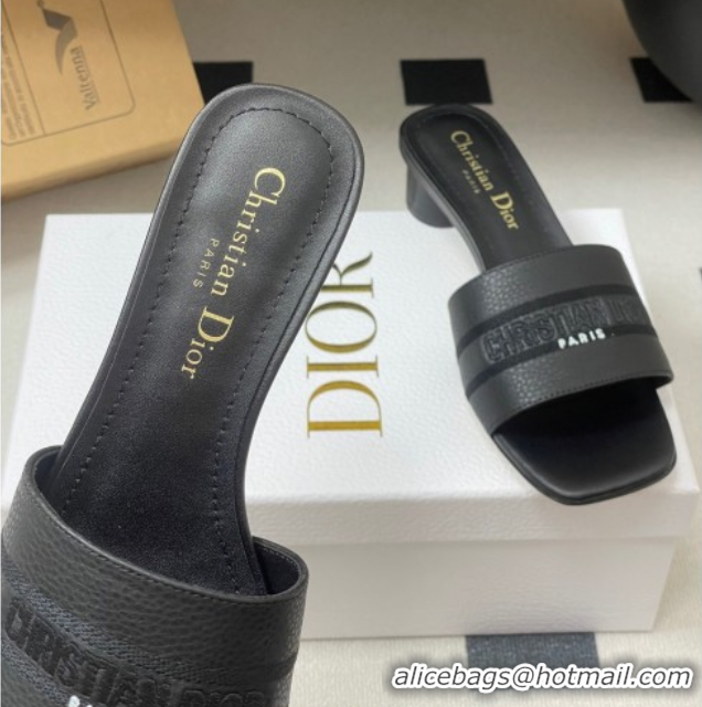 Buy Discount Dior Dway Heel Slides Sandal 4cm in Grained Calfskin Leather Black 0822072