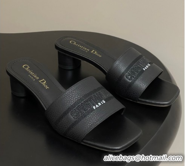 Buy Discount Dior Dway Heel Slides Sandal 4cm in Grained Calfskin Leather Black 0822072