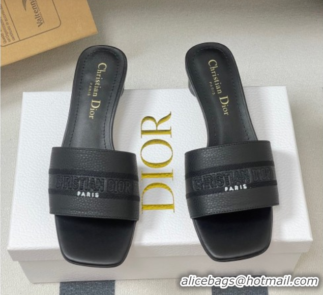 Buy Discount Dior Dway Heel Slides Sandal 4cm in Grained Calfskin Leather Black 0822072
