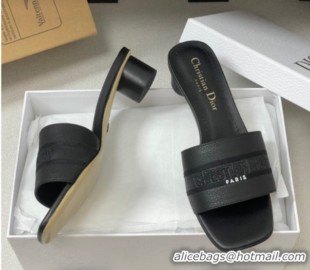 Buy Discount Dior Dway Heel Slides Sandal 4cm in Grained Calfskin Leather Black 0822072