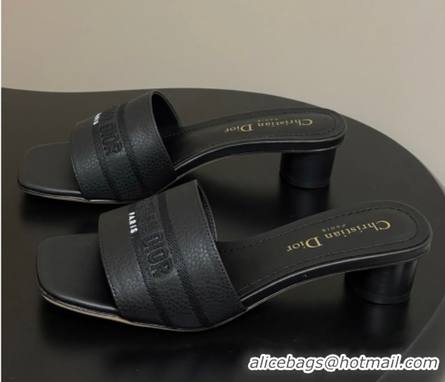 Buy Discount Dior Dway Heel Slides Sandal 4cm in Grained Calfskin Leather Black 0822072