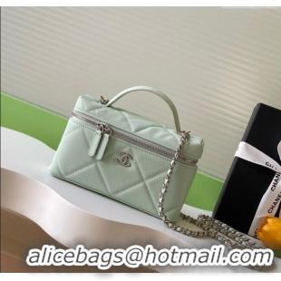 Inexpensive Chanel Grained Shiny Calfskin Vanity Case with Chain and Top Handle AP4936 Light Green/Silver 2025