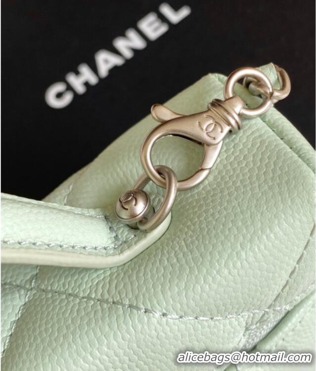 Inexpensive Chanel Grained Shiny Calfskin Vanity Case with Chain and Top Handle AP4936 Light Green/Silver 2025