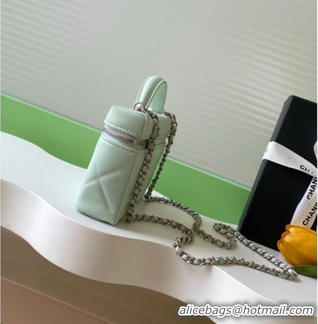 Inexpensive Chanel Grained Shiny Calfskin Vanity Case with Chain and Top Handle AP4936 Light Green/Silver 2025