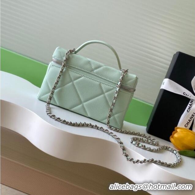 Inexpensive Chanel Grained Shiny Calfskin Vanity Case with Chain and Top Handle AP4936 Light Green/Silver 2025