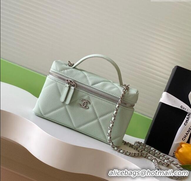 Inexpensive Chanel Grained Shiny Calfskin Vanity Case with Chain and Top Handle AP4936 Light Green/Silver 2025