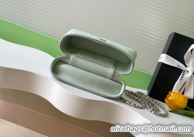 Inexpensive Chanel Grained Shiny Calfskin Vanity Case with Chain and Top Handle AP4936 Light Green/Silver 2025