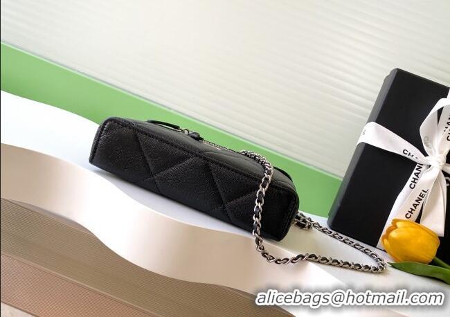 Luxury New Chanel Grained Shiny Calfskin Vanity Case with Chain and Top Handle AP4936 Black/Silver 2025
